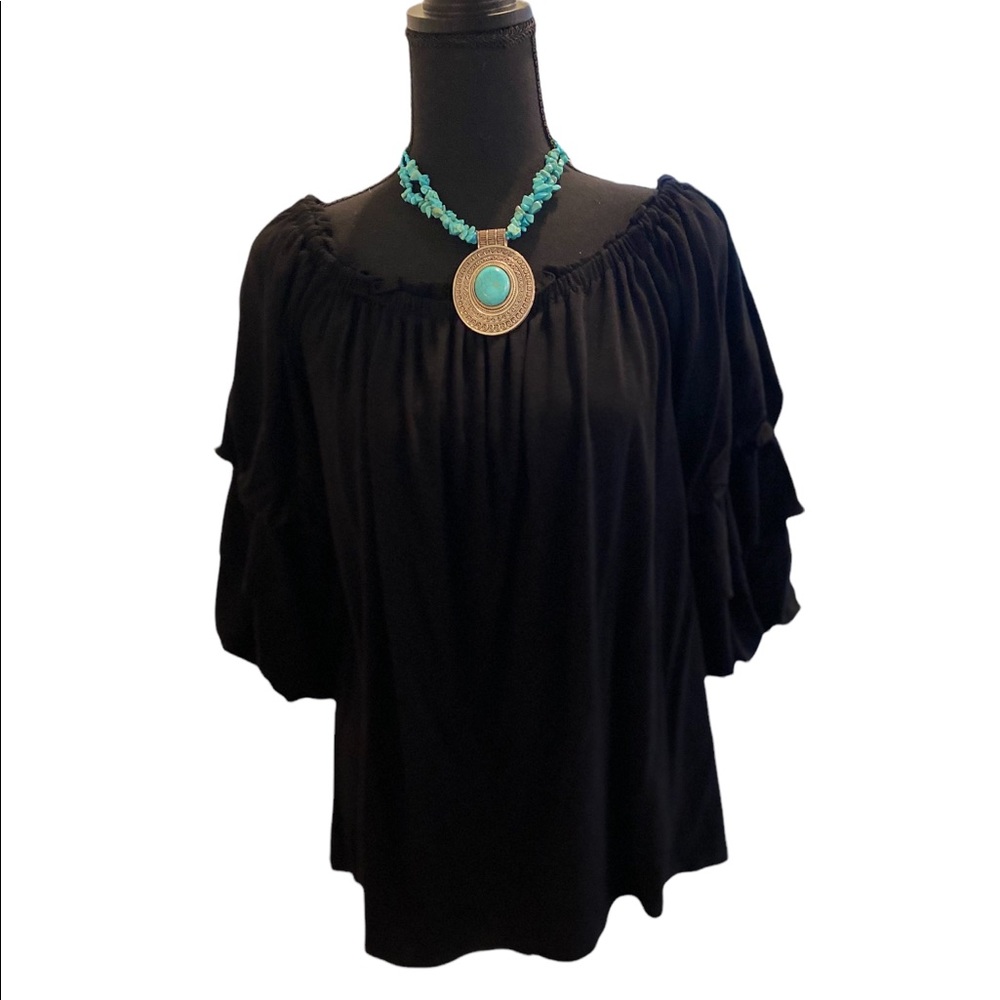 VINCE CAMUTO Black Peasant Boho Hippie Shirt Top Size XL Coachella festival